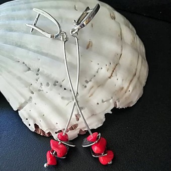 СРЕБЪРНИ ОБИЦИ С ЧЕРВЕН КОРАЛ, РЪЧНА ИЗРАБОТКА