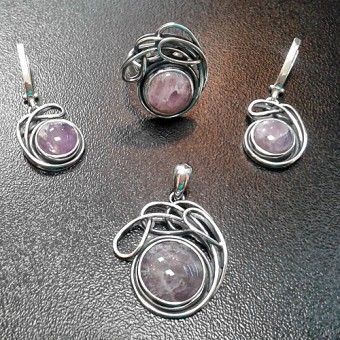 СРЕБЪРЕН КОМПЛЕКТ С АМЕТИСТ, РЪЧНА ИЗРАБОТКА
