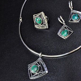 СРЕБЪРЕН КОМПЛЕКТ С ХРИЗОКОЛА, РЪЧНА ИЗРАБОТКА