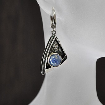 СРЕБЪРНИ ОБЕЦИ СЪС СИН КВАРЦ, РЪЧНА ИЗРАБОТКА