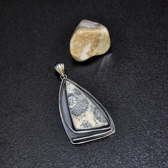  СРЕБЪРЕН МЕДАЛЬОН С КАМЪК ДЕНДРИТ ОПАЛ