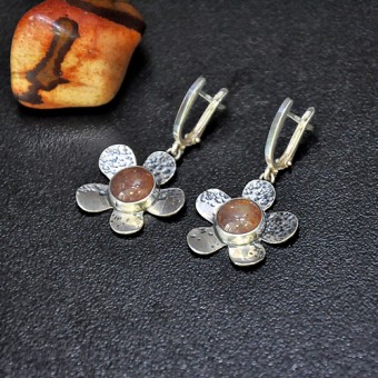   СРЕБЪРНИ ОБЕЦИ , С КАМЪК ЯГОДОВ КВАРЦ