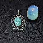 СРЕБЪРЕН МЕДАЛЬОН С ТЮРКОАЗ, РЪЧНА ИЗРАБОТКА