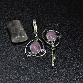 СРЕБЪРНИ ОБЕЦИ С РОЗОВ КВАРЦ, РЪЧНА ИЗРАБОТКА.