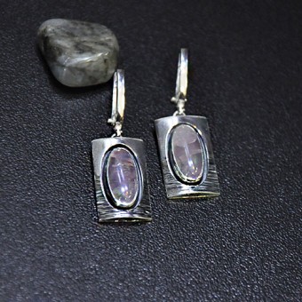 СРЕБЪРНИ ОБЕЦИ С РОЗОВ КВАРЦ, РЪЧНА ИЗРАБОТКА.