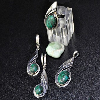 СРЕБЪРЕН КОМПЛЕКТ – УНИКАТ, С ХРИЗОКОЛА, РЪЧНА ИЗРАБОТКА