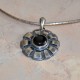  СРЕБЪРЕН МЕДАЛЬОН-ЦВЕТЕ  С ЧЕРЕН ОБСИДИАН