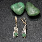 СРЕБЪРНИ ОБЕЦИ „ЛИСТ“ СЪС ЗЕЛЕН АВАНТЮРИН