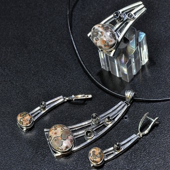 СРЕБЪРЕН КОМПЛЕКТ - УНИКАТ, С ЛЕОПАРДОВ ЯСПИС