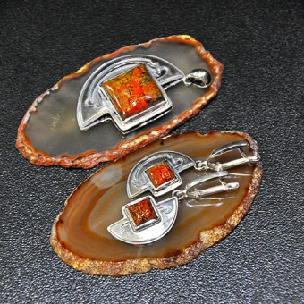 СРЕБЪРЕН КОМПЛЕКТ - УНИКАТ, С ОРФЕЙ АХАТ /БЪЛГАРИЯ/