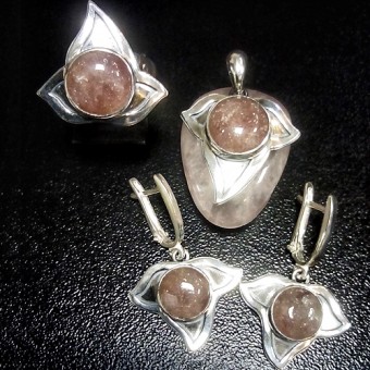 СРЕБЪРЕН КОМПЛЕКТ С ЯГОДОВ КВАРЦ, РЪЧНА ИЗРАБОТКА