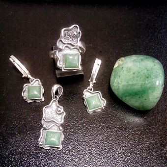 СРЕБЪРЕН КОМПЛЕКТ С АВАНТЮРИН, РЪЧНА ИЗРАБОТКА