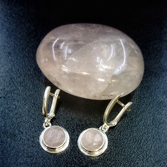 СРЕБЪРНИ ОБИЦИ С РОЗОВ КВАРЦ, РЪЧНА ИЗРАБОТКА