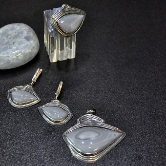 СРЕБЪРЕН КОМПЛЕКТ С АХАТ МАРОКО, РЪЧНА ИЗРАБОТКА