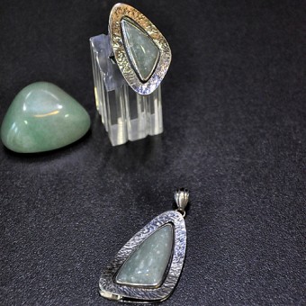 СРЕБЪРЕН КОМПЛЕКТ - УНИКАТ, С УЕЙВ АХАТ, РЪЧНА ИЗРАБОТКА