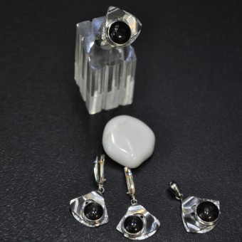 СРЕБЪРЕН КОМПЛЕКТ С ОБСИДИАН, РЪЧНА ИЗРАБОТКА